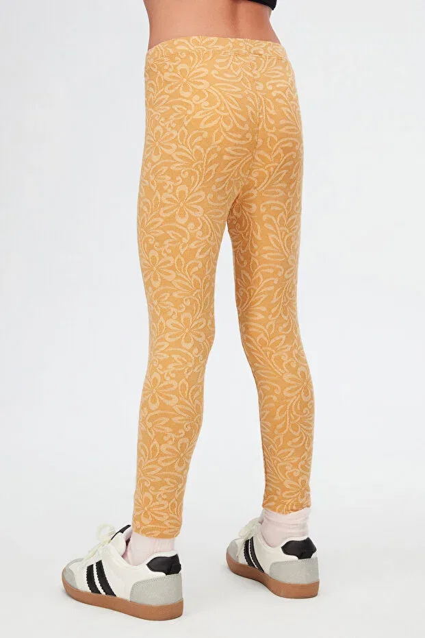 Детские леггинсы для девочек с принтом Mustard Leaf Pattern Jacquard Lovetti, Dark Mustard — фото 4
