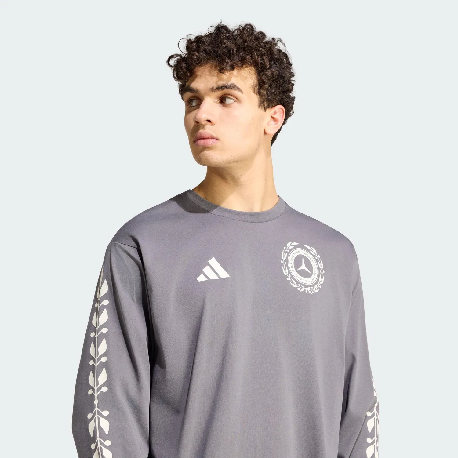 Мужской лонгслив свободного кроя Mercedes-AMG Petronas Formula 1 Team Silver Arrows Adidas, Цвет Grau Weiss — фото 4