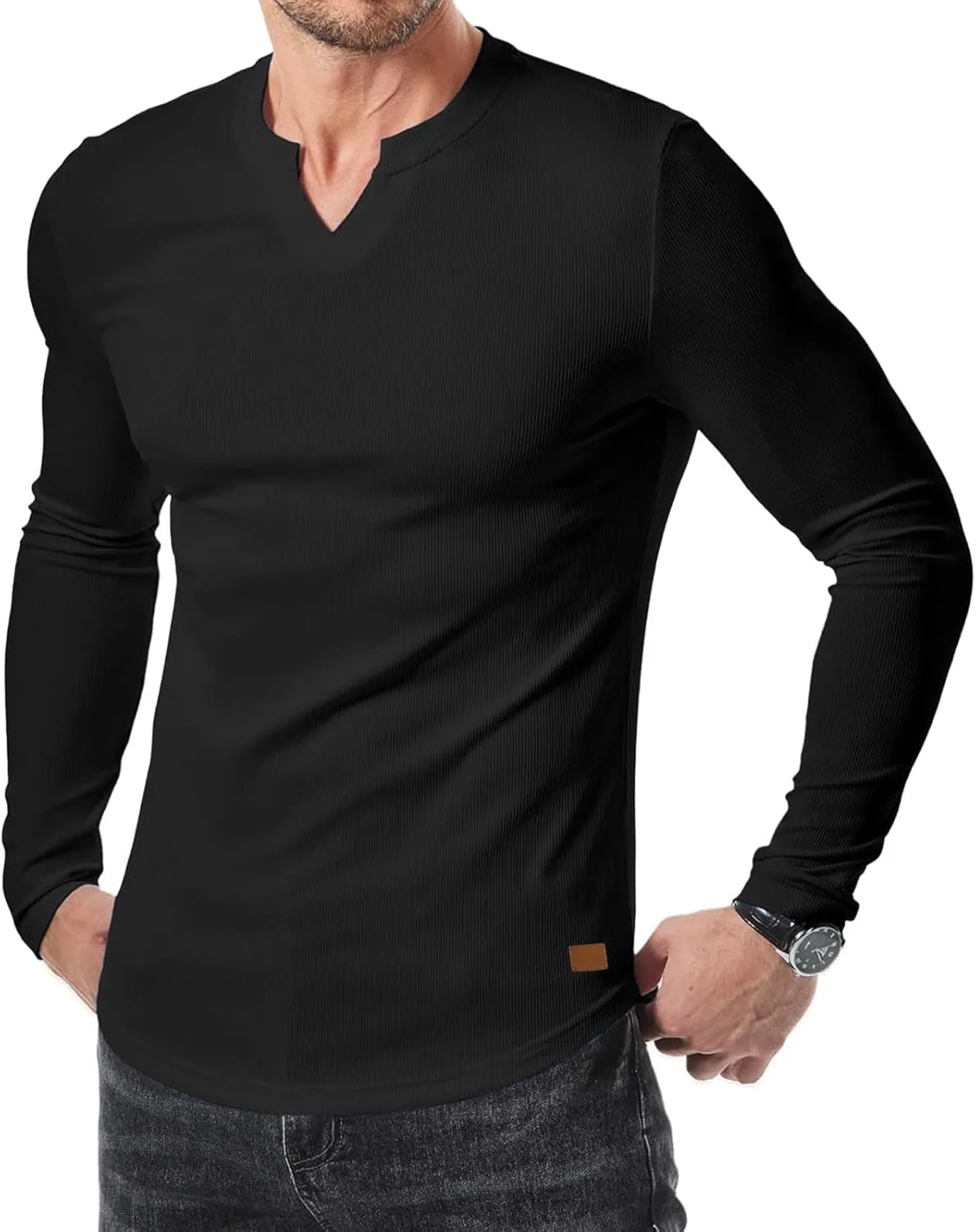 

Мужская футболка Casual Long Sleeве Muscle V-Neck Plain Color, Lightweight Regular Fit MXTPOV