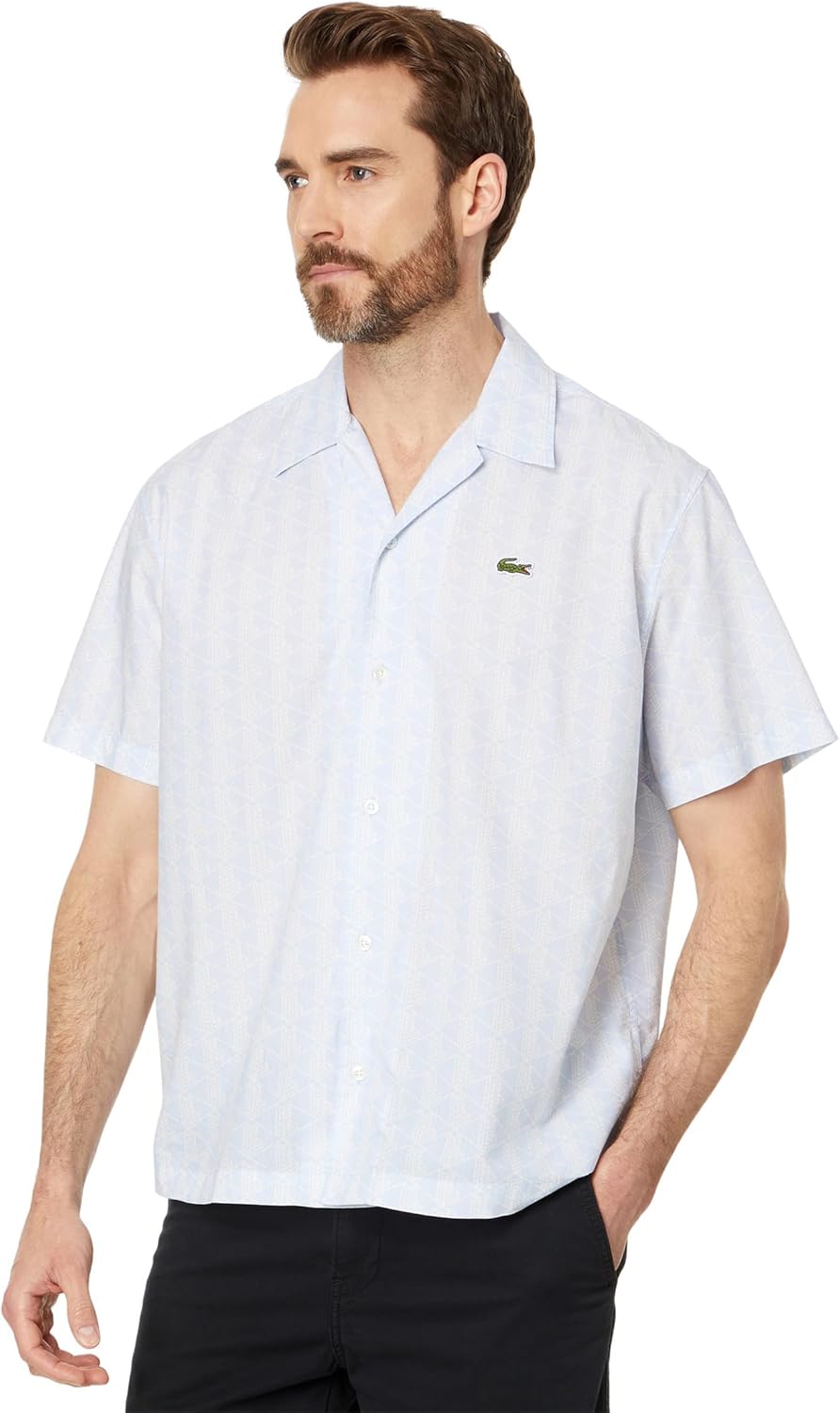 

Мужская рубашка Lacoste Core Collection, свободный крой, короткий рукав, монограмма, Phoenix Blue/Flour