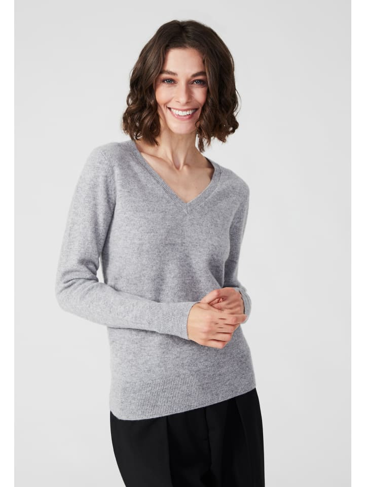 

Кашемировый свитер с V-образным вырезом светло-серого меланжевого цвета Style Republic