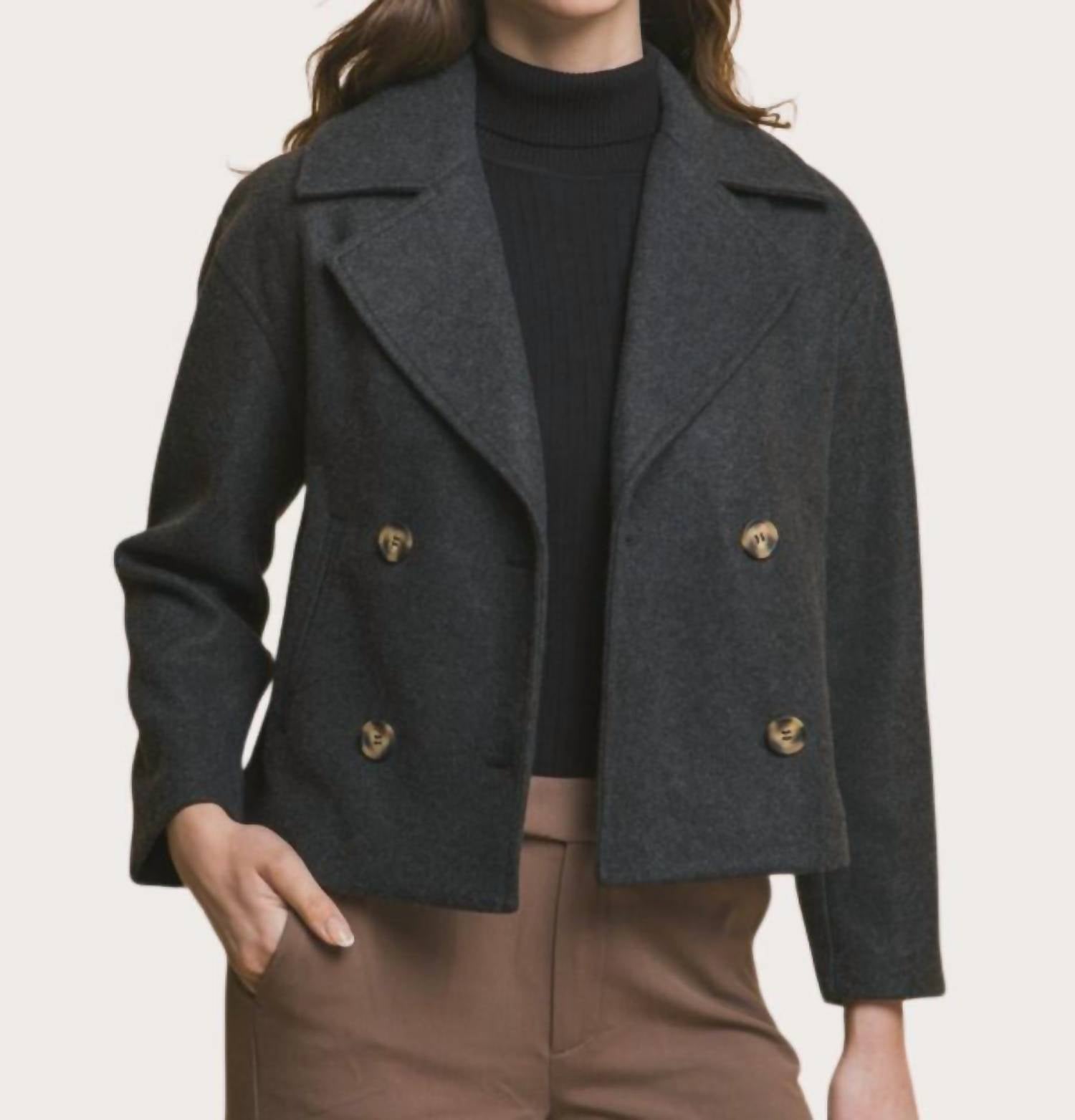 

Двубортный шерстяной жакет черный LOVE TREE