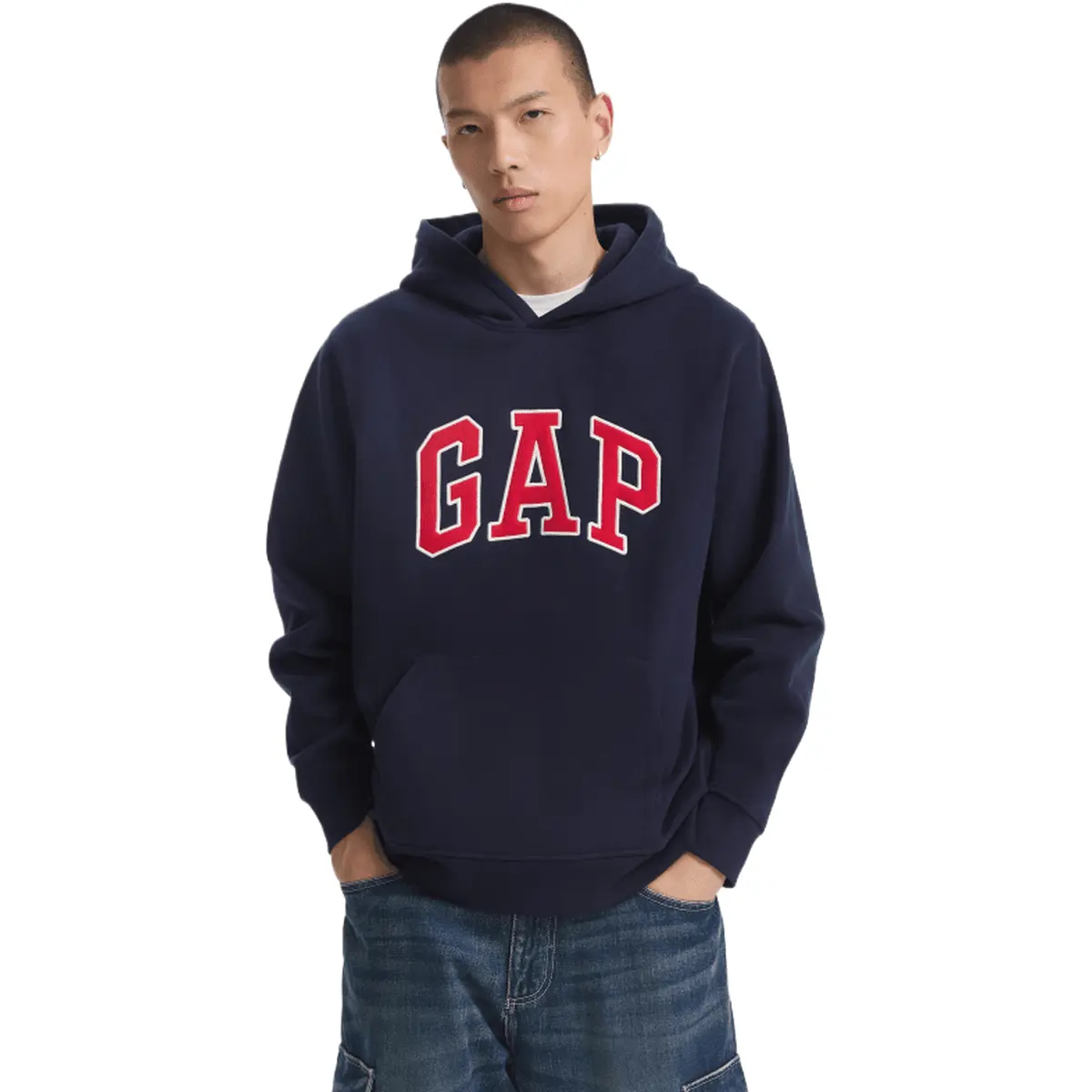 Толстовки мужские с капюшоном, средней плотности ткани, другие GAP, светлый серый (offset print) — фото 3