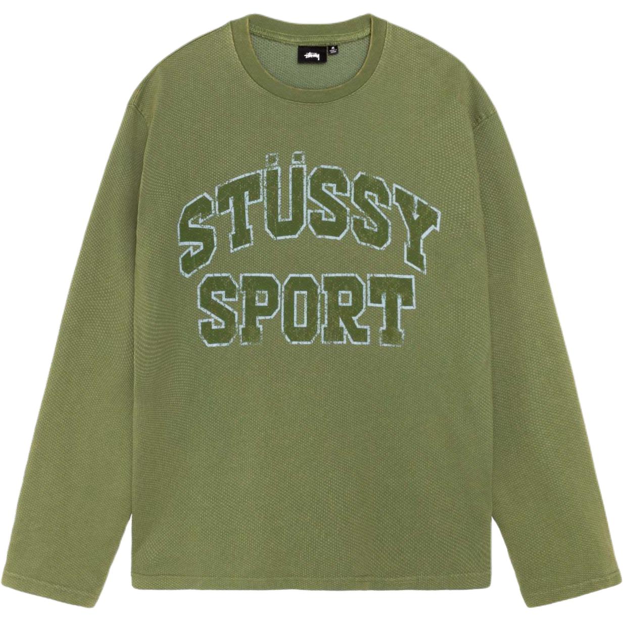 Двухцветная хлопковая сетчатая футболка Stussy, зеленая — фото 2