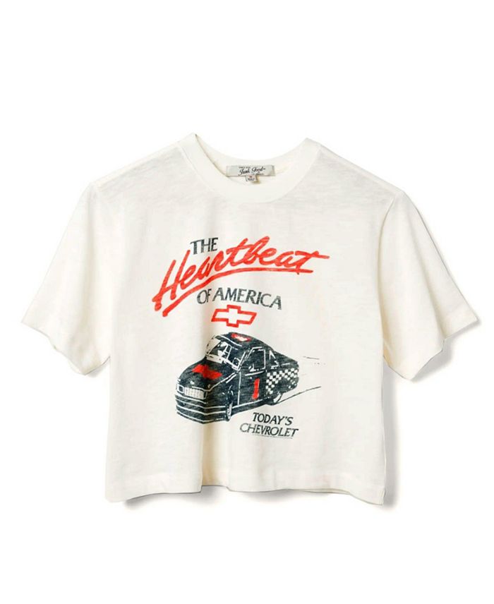 

Женская укороченная футболка с воротником-стойкой Chevy Hearbeat of America Junk Food Clothing, белый