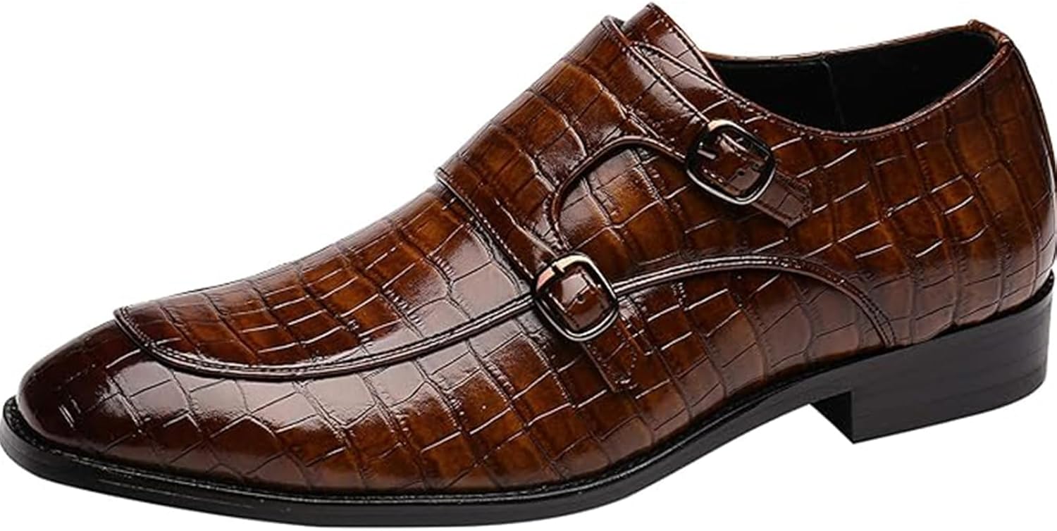 

Мужские кожаные оксфорды с двойной монк-ремешком, слипоны, деловые и повседневные туфли, удобные свадебные обувь Xinduoyu, коричневый