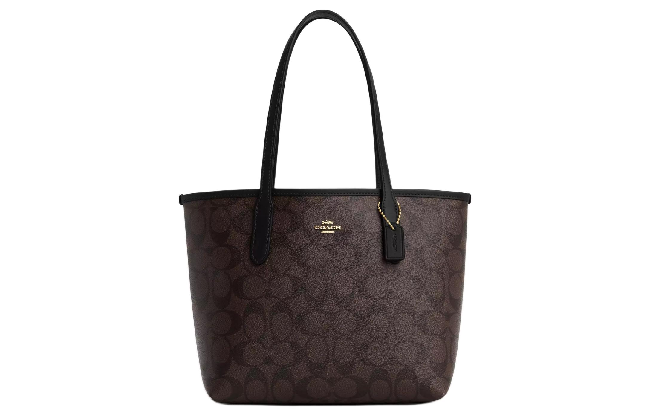 

COACH Сумка-шоппер City Leather, сумка-шоппер, сумка через плечо, среднего размера, женская, золотисто-коричнево-черная