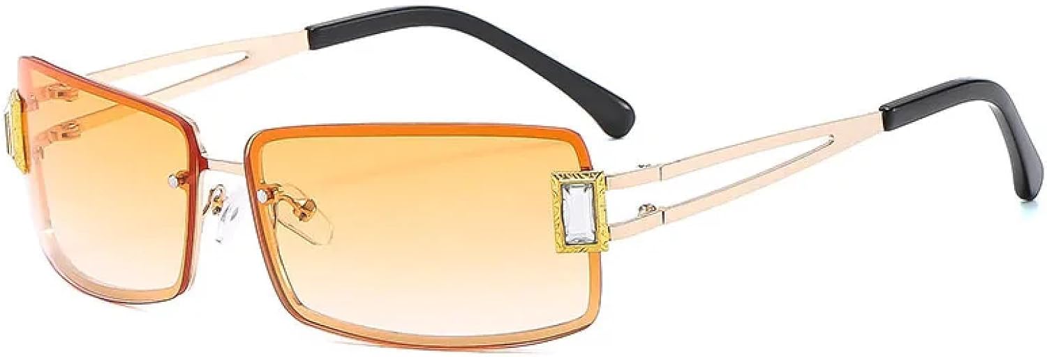 

Модные солнцезащитные очки в маленькой безободковой оправе с драгоценными камнями, металлические, женские, с защитой от УФ-излучения UV400 TKKTLLT, Gold Gradient Yellow