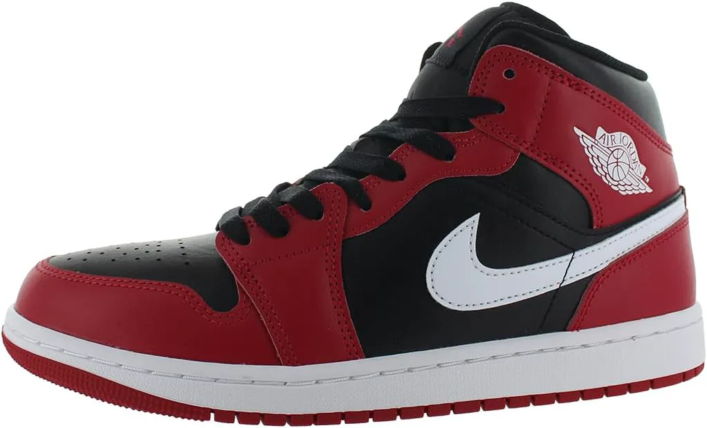 Мужские кроссовки Jordan 1 Mid белый/темно-синий-волчий серый (DQ8426 104) Nike, черный/красный/белый — фото 3
