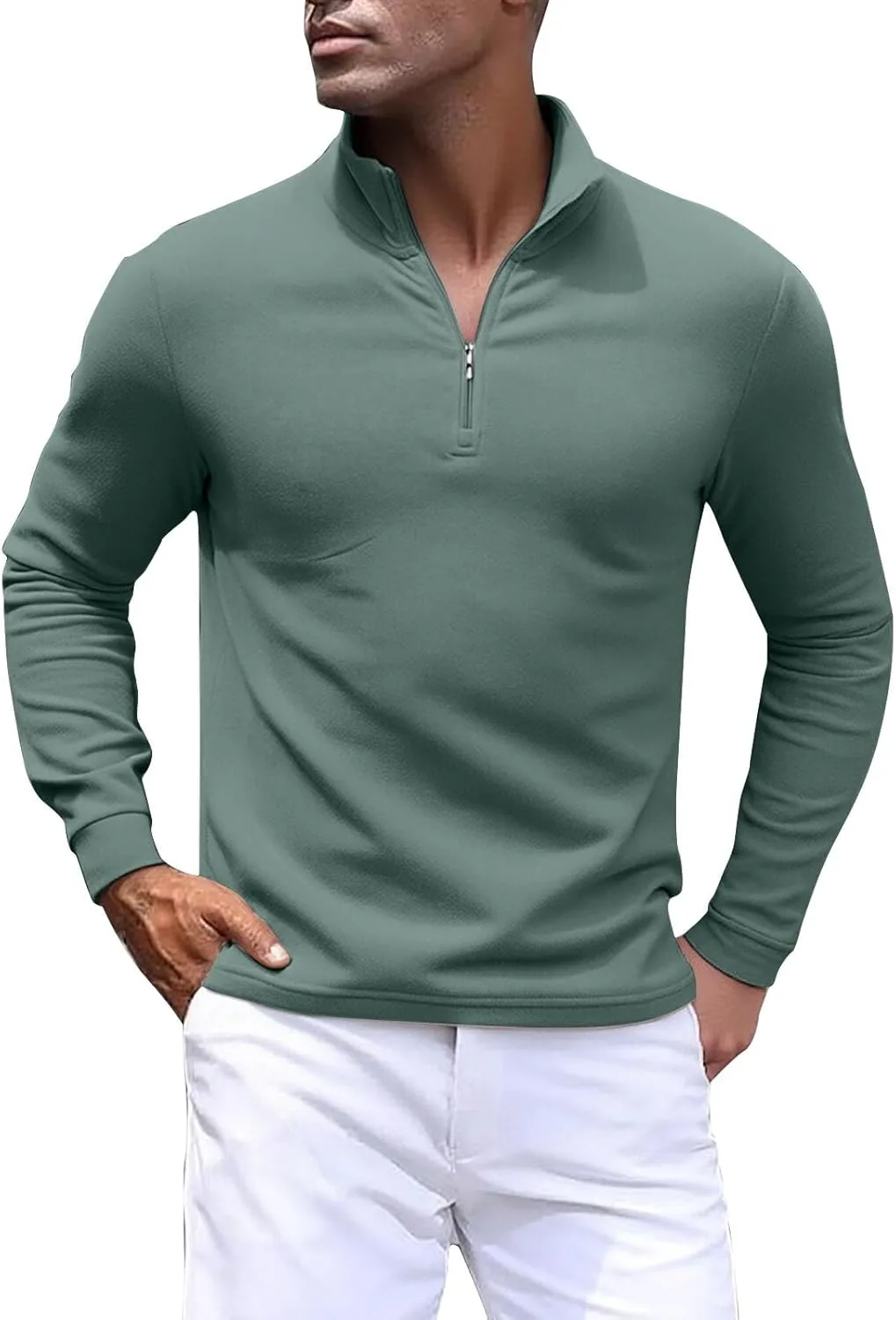 

Мужской свитер-поло с длинным рукавом Slim Fit 1/4 Zip, легкий слой для межсезонья