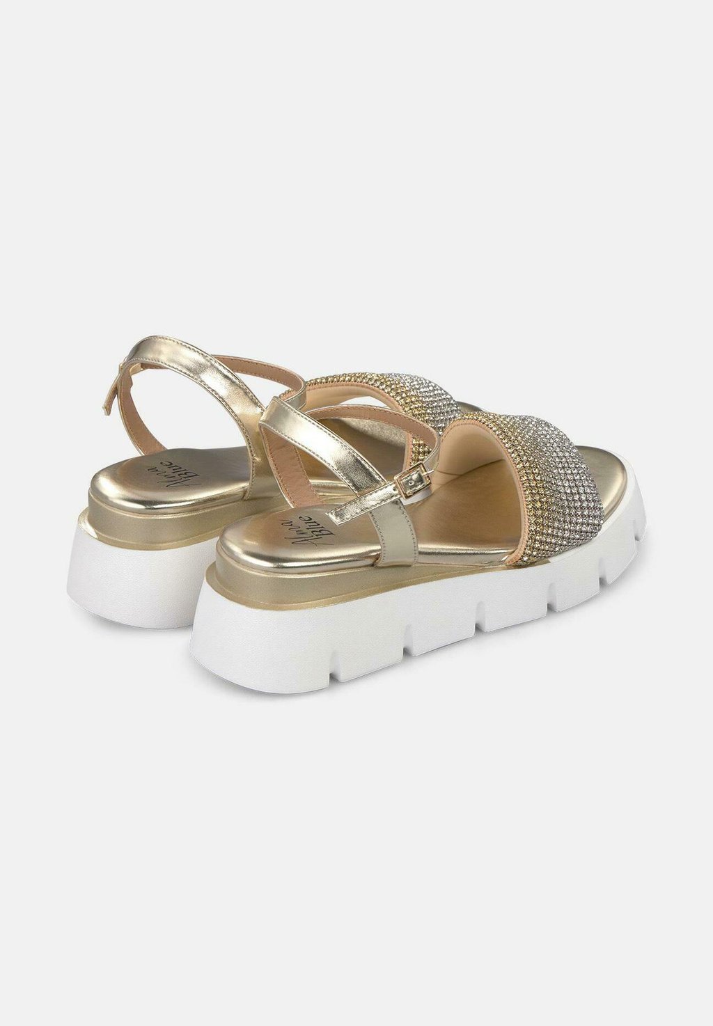 Босоножки на танкетке ON PUNTERA REDONDEADA Y CIERRE CON HEBILLA - Platform sandals Alma Blue, золотой — фото 3