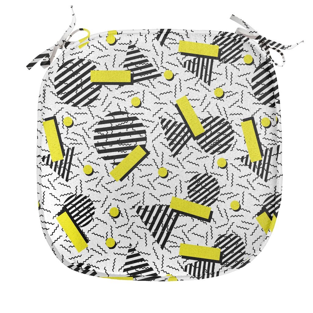 

ABAKUHAUS Геометрическая подушка для обеденного стула, зигзагообразный шеврон, круг, декоративная водонепроницаемая подушка с ремнями для кухонных сидений, 40 см x 40 см, желтый, черный, белый