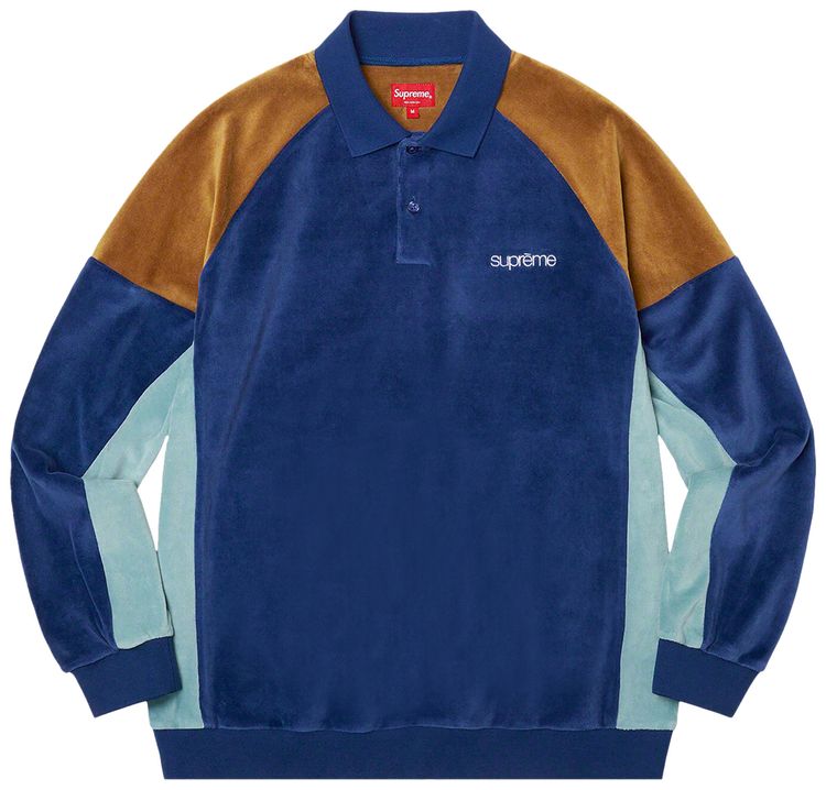 

Поло Supreme Paneled Velour Long-Sleeve Polo 'Dark Royal', синий