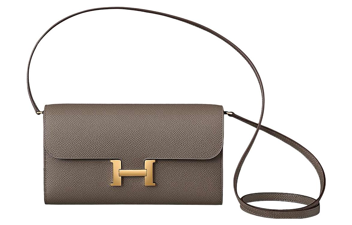 

Кошелек из кожи коровы Constance To Go, сумка через плечо, кросс-боди обычная женская 8FGrisétain оловянно-серый HERMES