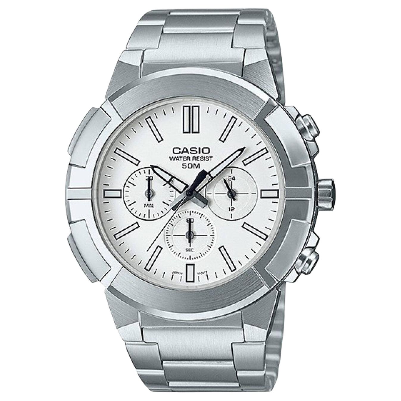 

CASIO Мужские часы Analog Collection, кварцевый механизм, ремешок из нержавеющей стали, белый циферблат