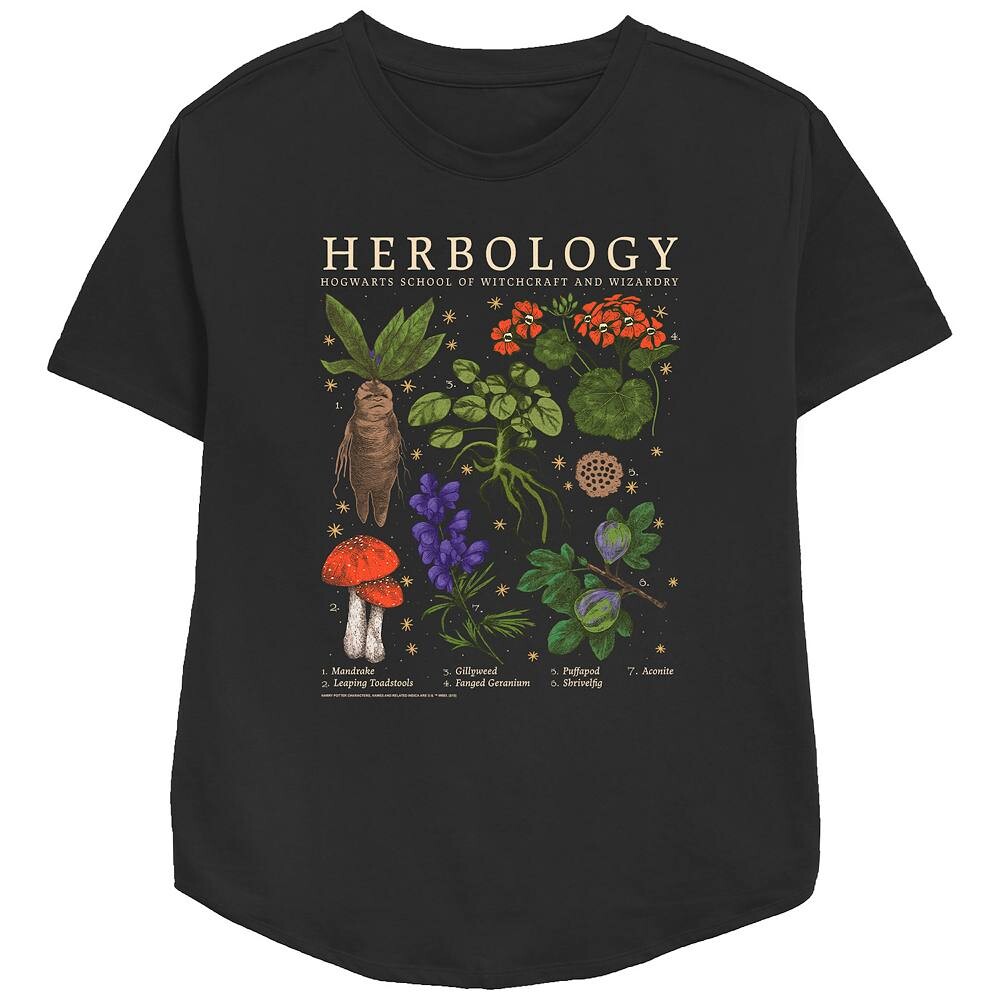 

Женская футболка свободного кроя с рисунком «Гарри Поттер» Herbology Herb Reference Grid Licensed Character, черный