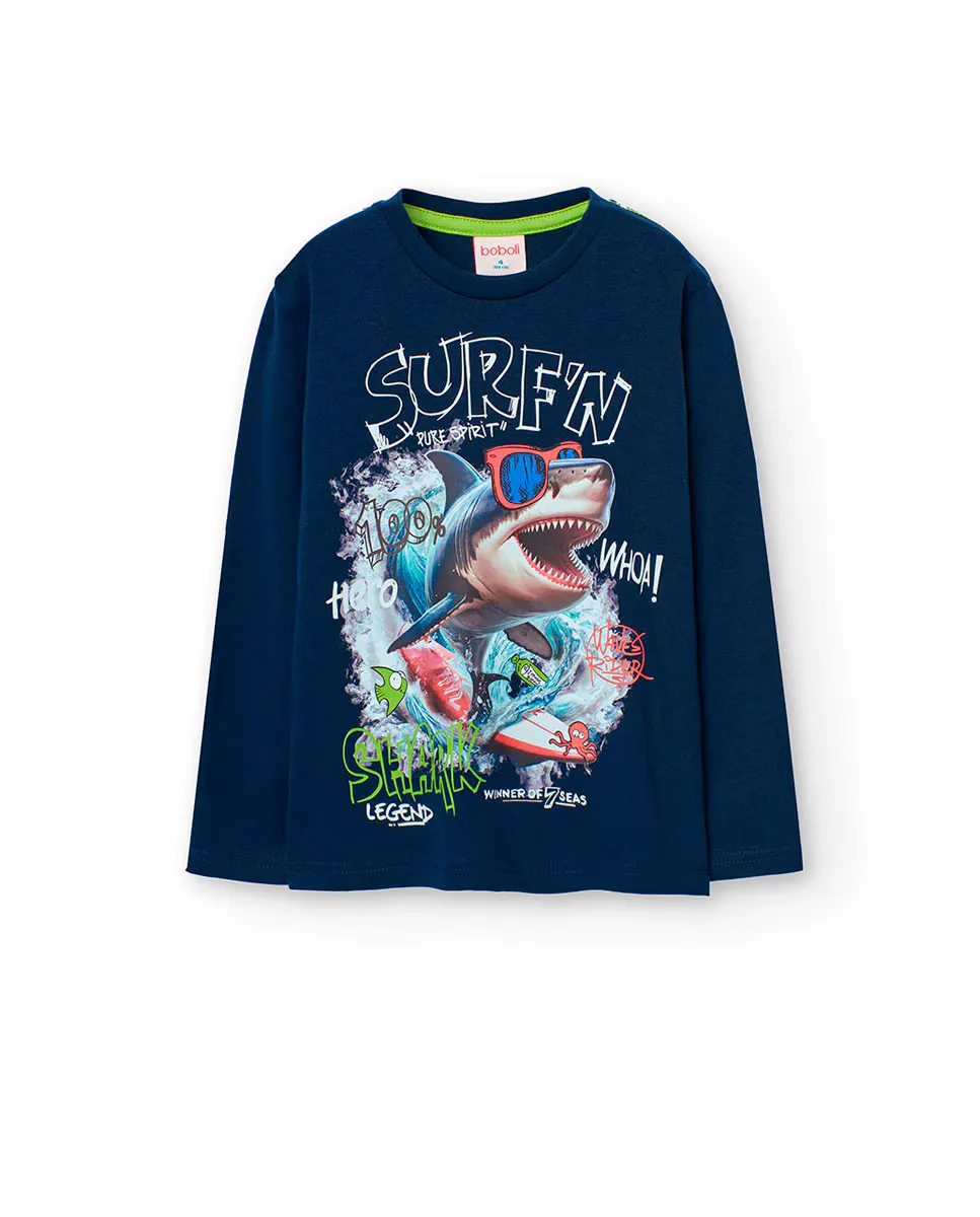 

Футболка для мальчика с длинными рукавами и круглым вырезом Boboli, тёмно-синий