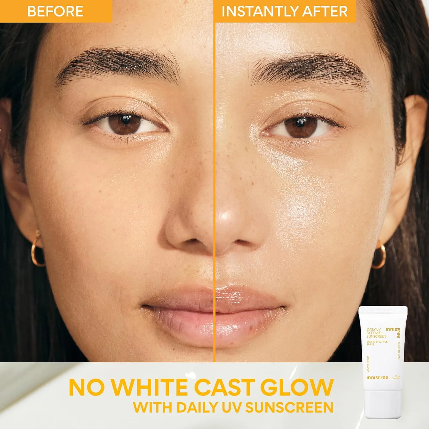 Innisfree Daily UV Defense SPF 36 корейский солнцезащитный крем для лица, невидимый финиш, широкий спектр, без белых разводов, легкий, увлажняющий, доступен в подарочных наборах — фото 4