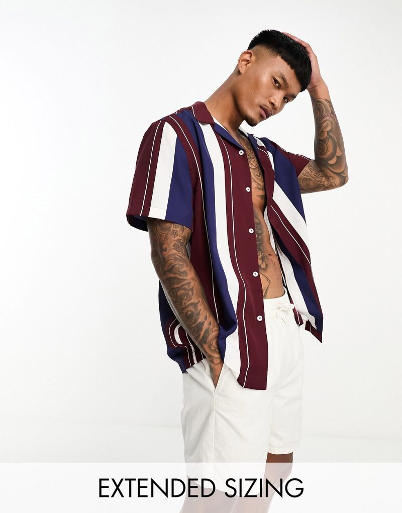 

Свободная рубашка в бордовую и темно-синюю полоску ASOS DESIGN Revere