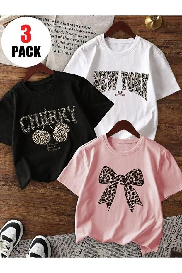 Детский комплект футболок для девочек с принтом Morning Kids, Multicolor