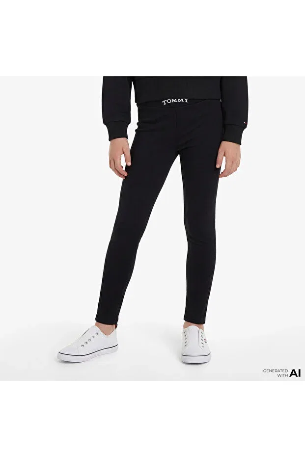Детский комплект спортивного костюма для девочек с длинным рукавом Essentials kids Tommy Hilfiger, Black — фото 2
