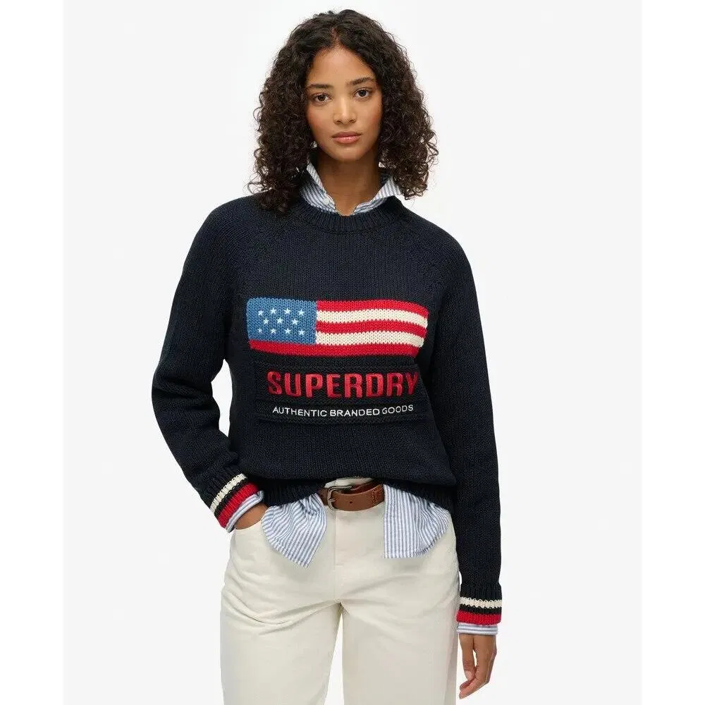 Женский пуловер с круглым вырезом и регланом Americana Superdry, Blau — фото 2