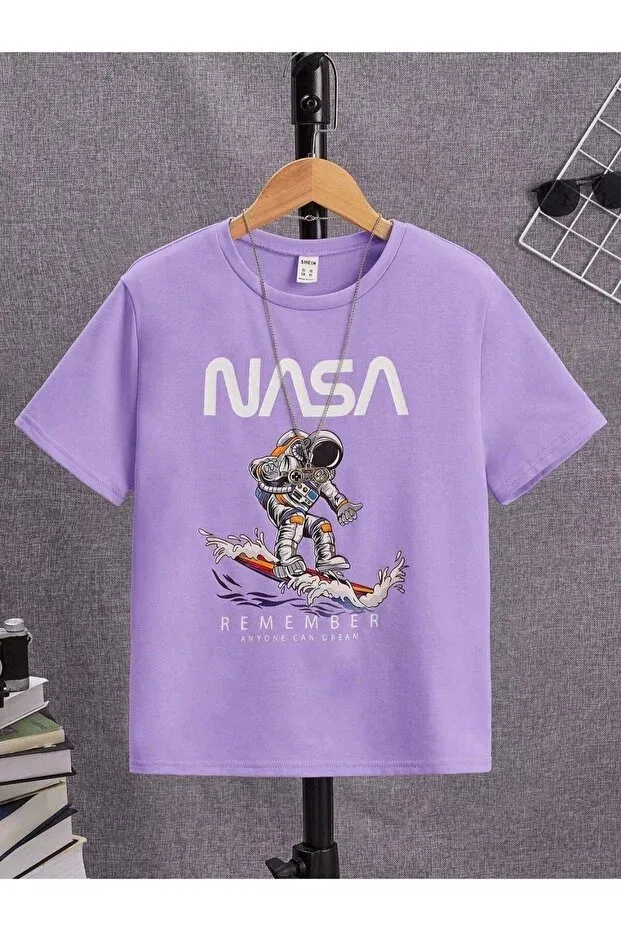 Детская футболка с принтом Kids remember nasa atoronaut Keywest, Lilac