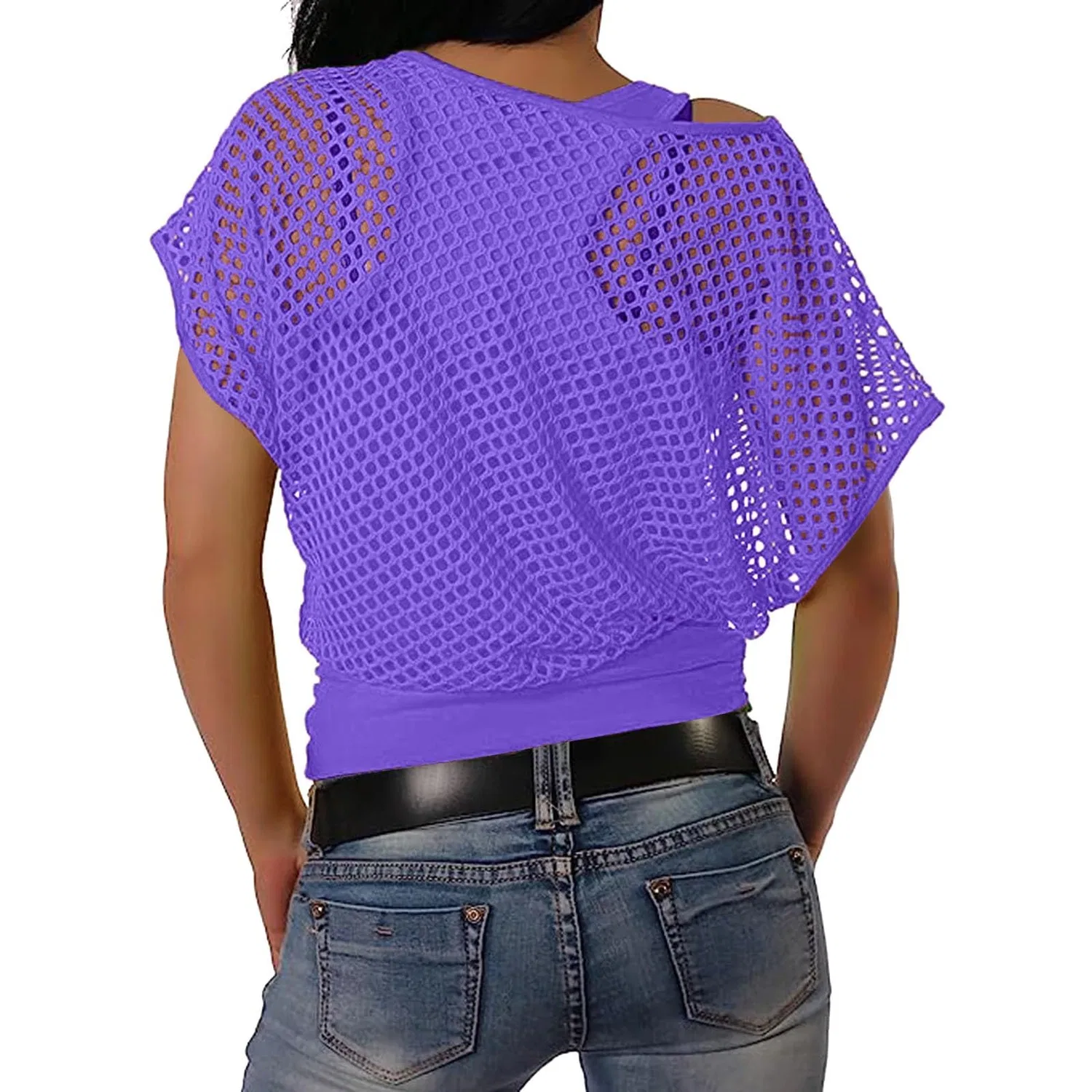 Женская футболка с открытыми плечами SexyFluo 80s Top, Purple — фото 2