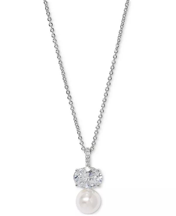 

Ожерелье с подвеской из кубического циркония и искусственного жемчуга, 16 дюймов + 2 дюйма, эксклюзивно в Macy's Eliot Danori, silver