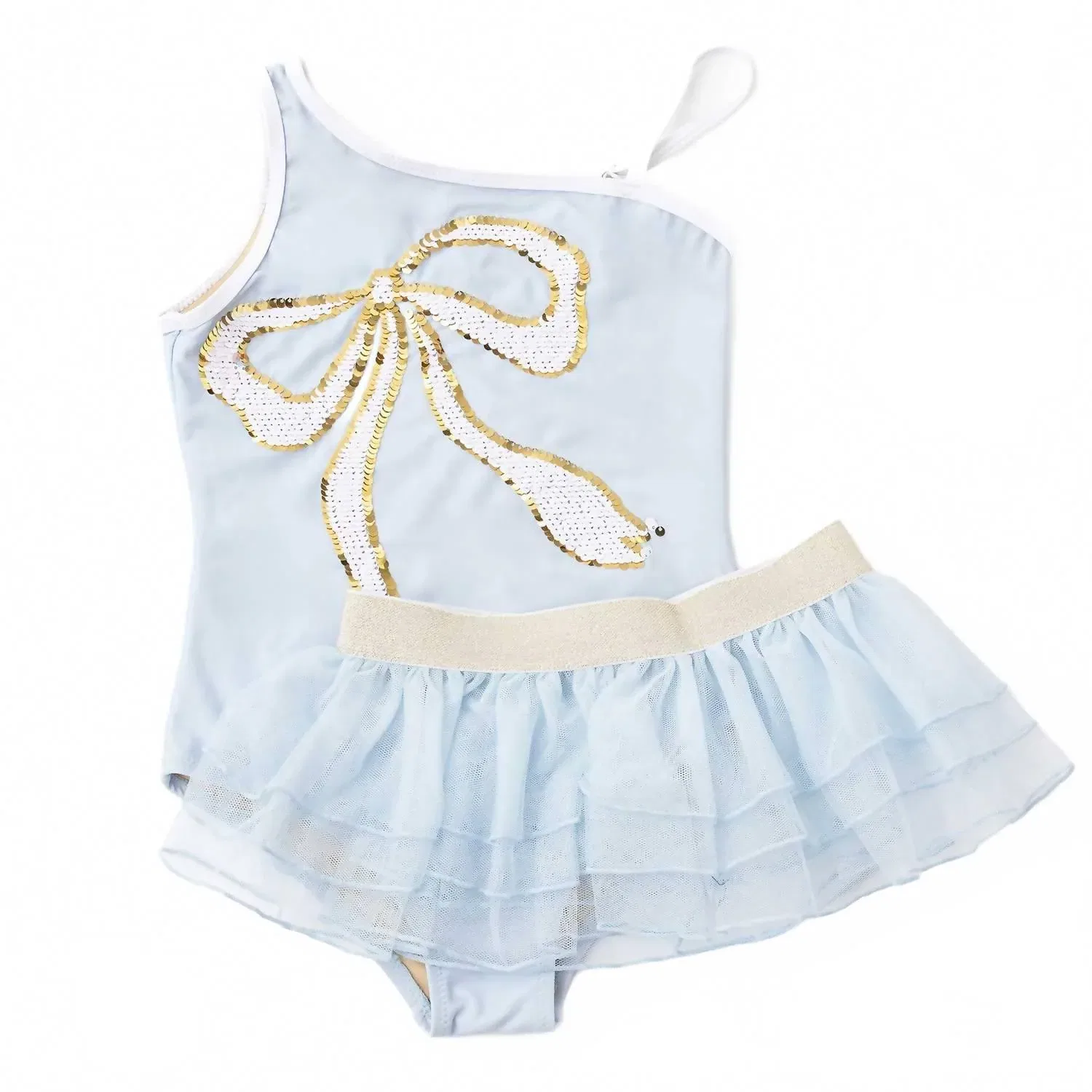 Детский купальник для девочек с юбкой и блестящим бантом Sequin Bow Shade Critters, Light Blue