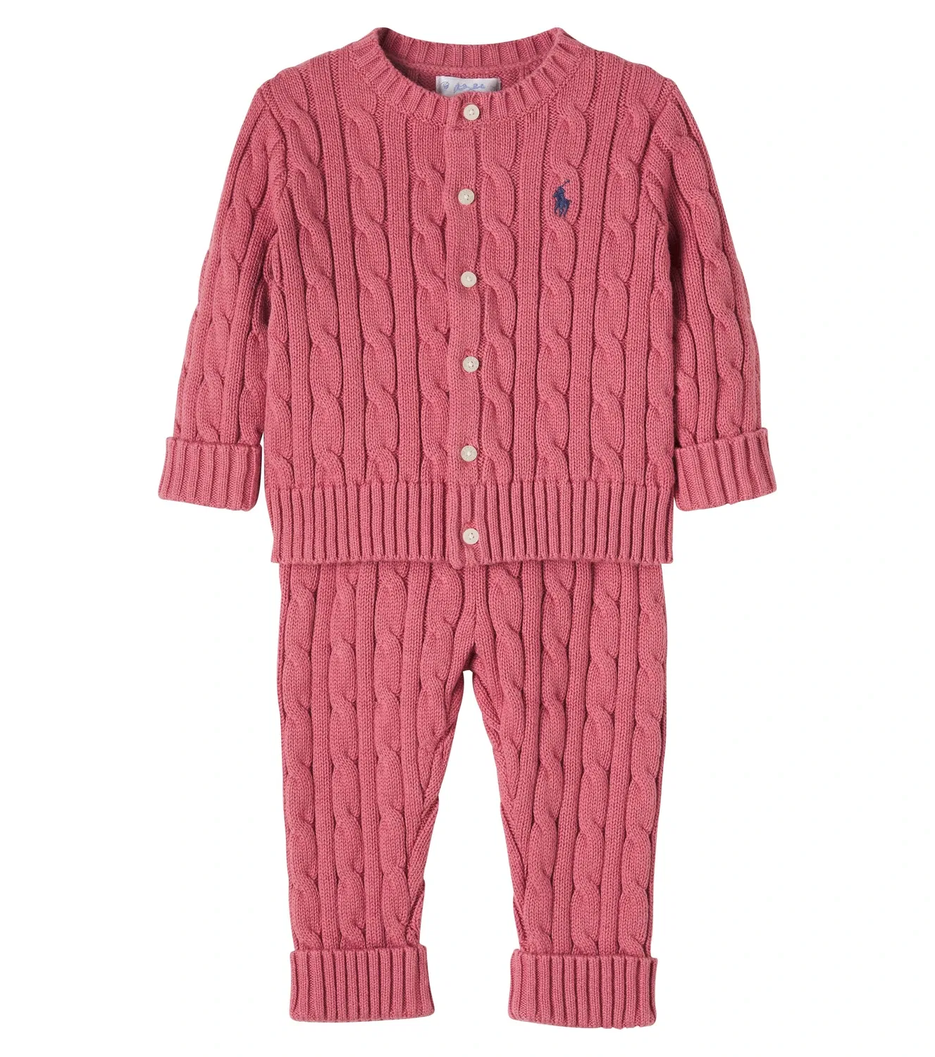 Комплект из хлопкового кардигана и брюк Polo Ralph Lauren Kids, розовый