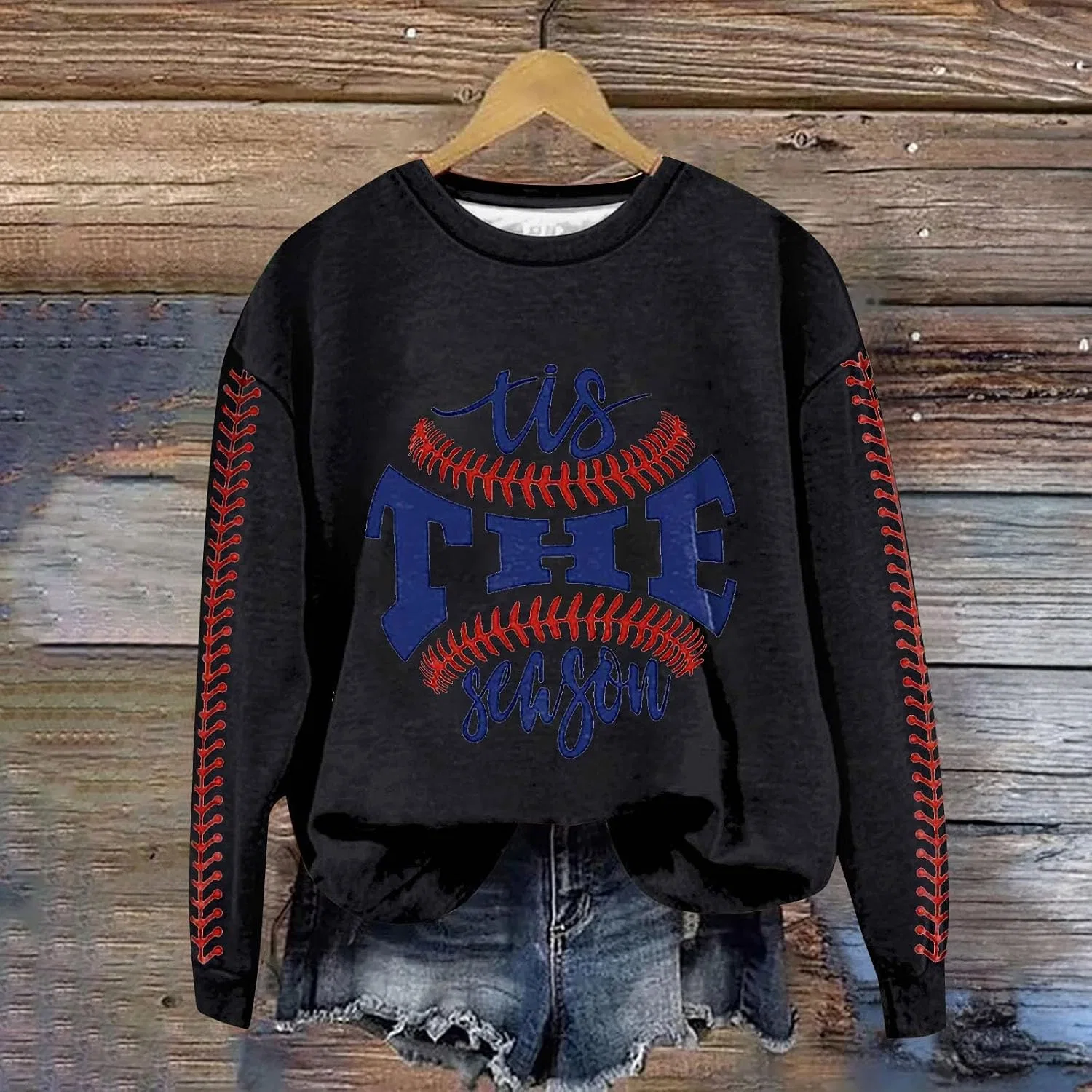 Женский свитшот с круглым вырезом с принтом Baseball Mom, Heevina, 02-a-black — фото 4