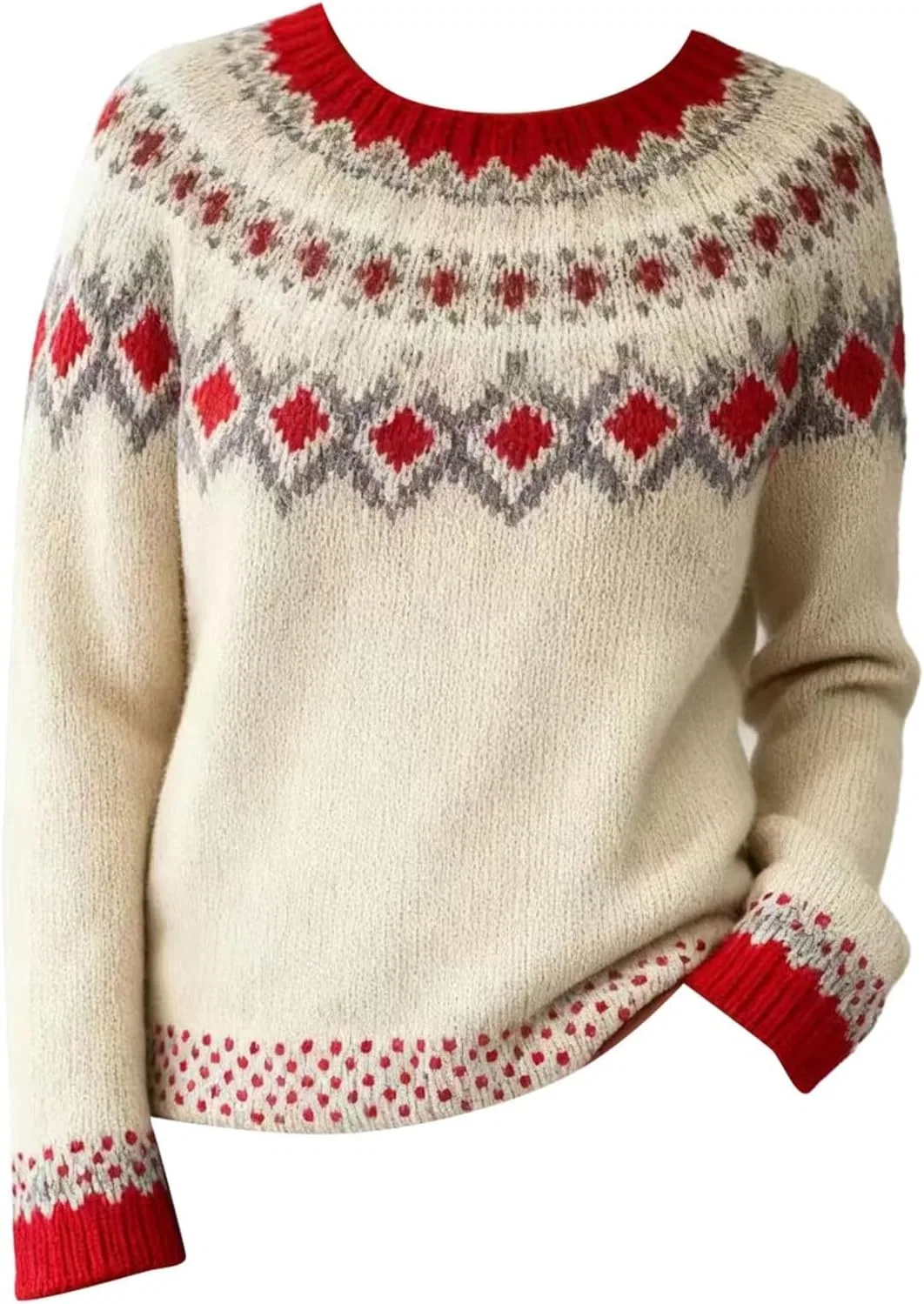 Женский свитер с принтом Fair Isle, модель Crew Neck Fair Isle Sweater, светло-жёлтый — фото 2