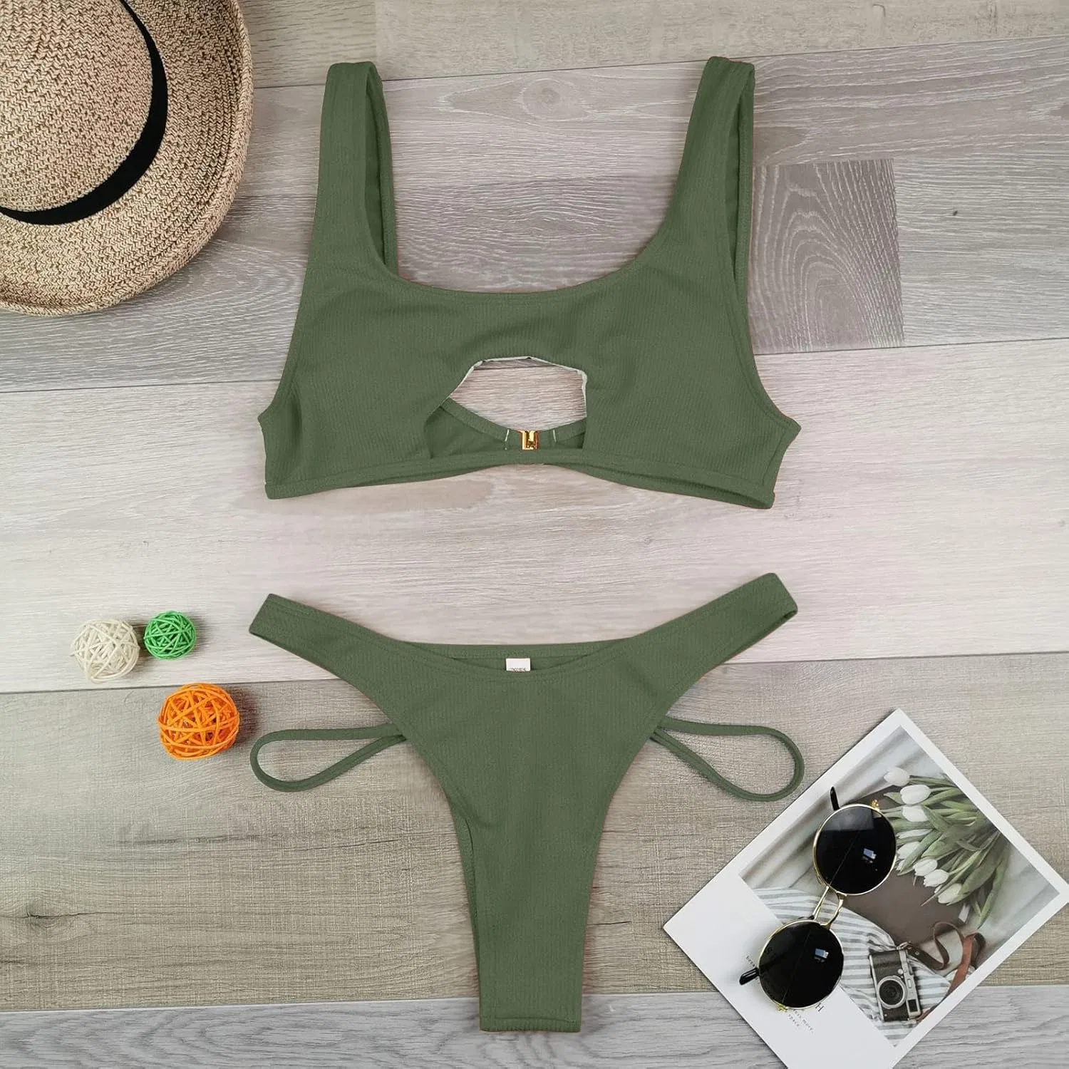 Женский бикини-сет с регулируемыми бретелями Generic, Army Green — фото 3