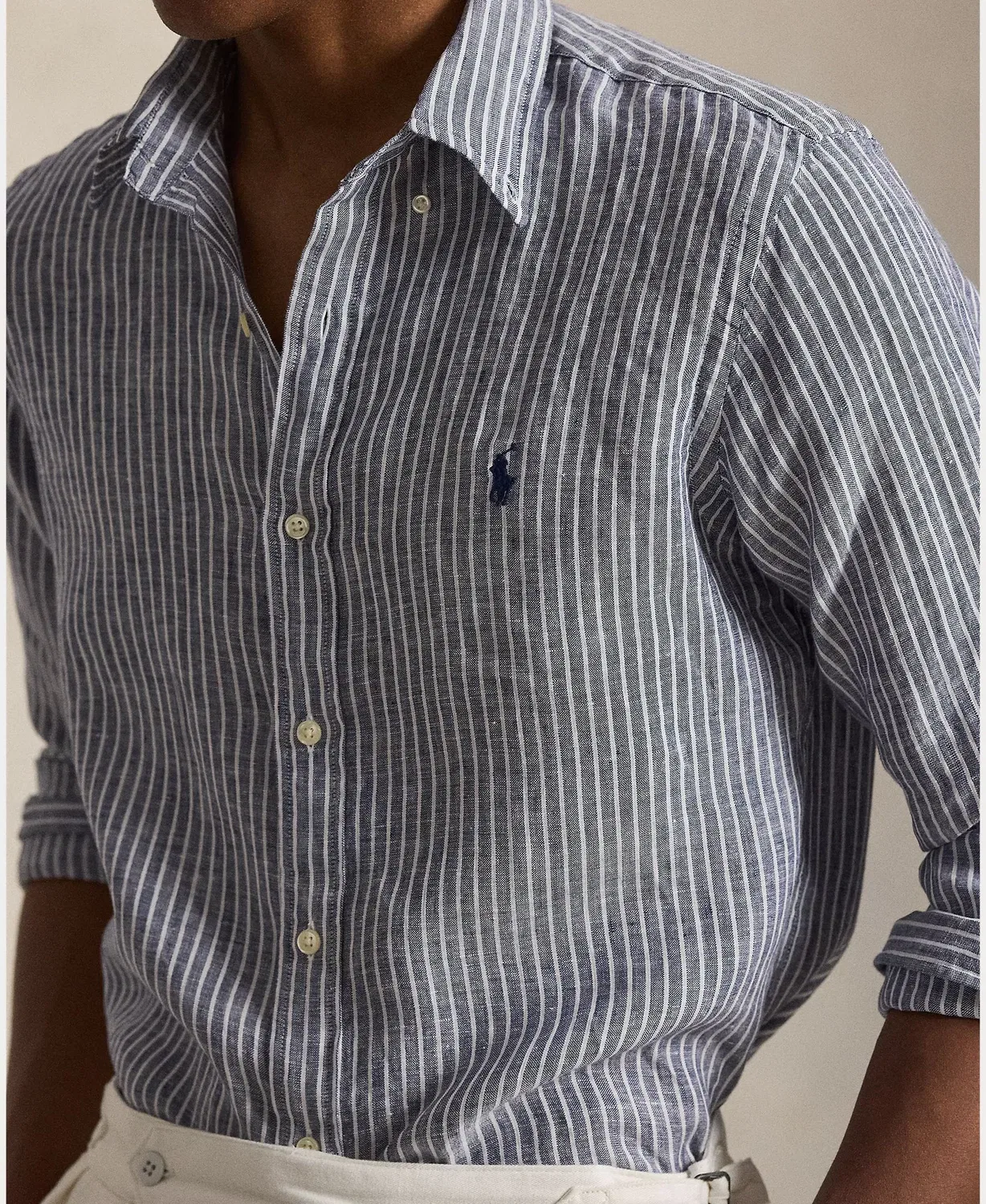 Мужская рубашка из льна Regular Fit Polo Ralph Lauren, Gris — фото 3