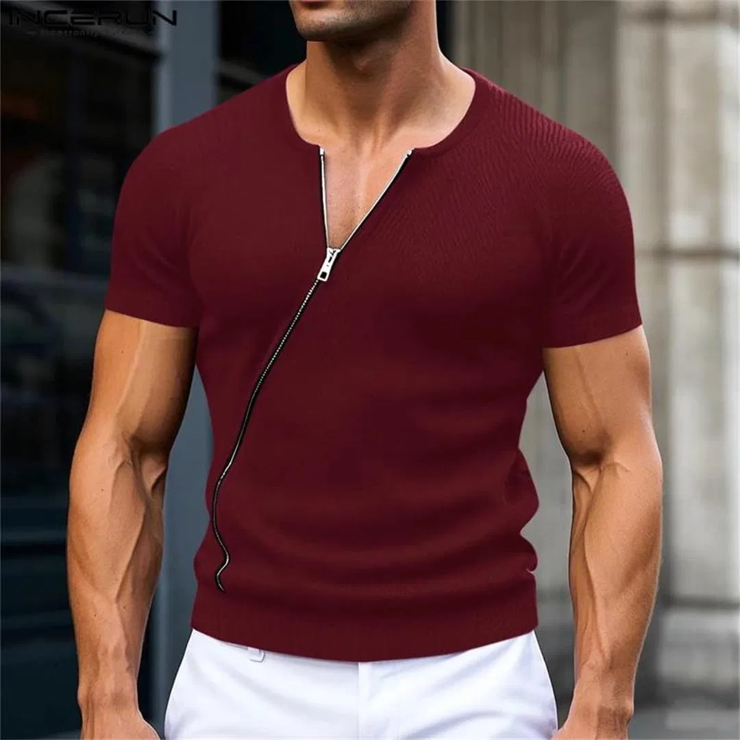Мужская футболка с косой молнией Casual Streetwear, Black — фото 2