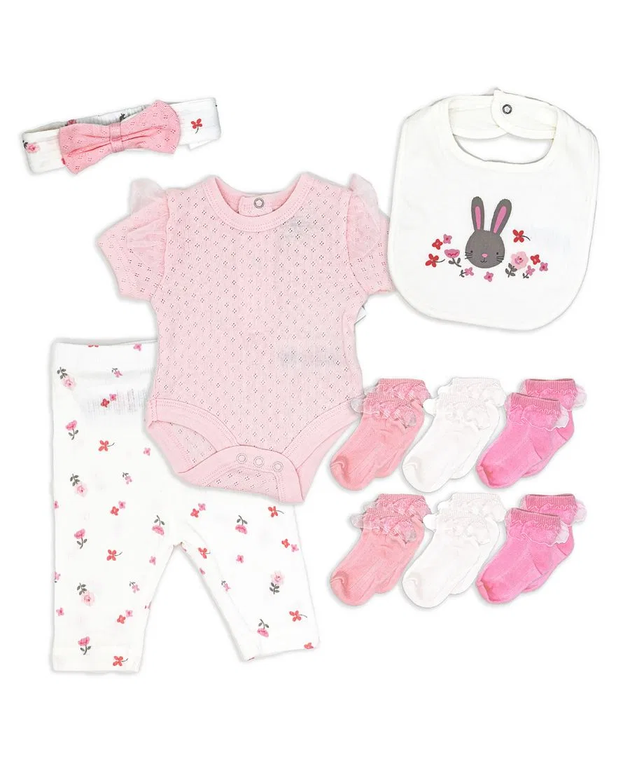 Детский комплект одежды для девочек из 10 предметов Pink Bunny Rock-A-Bye Baby Boutique, Pink