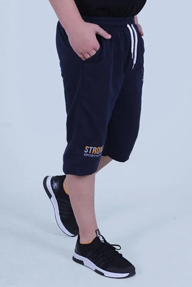Детские шорты для мальчиков с принтом 95 strong print detailed double pocket Generic Brands, Navy Blue — фото 2