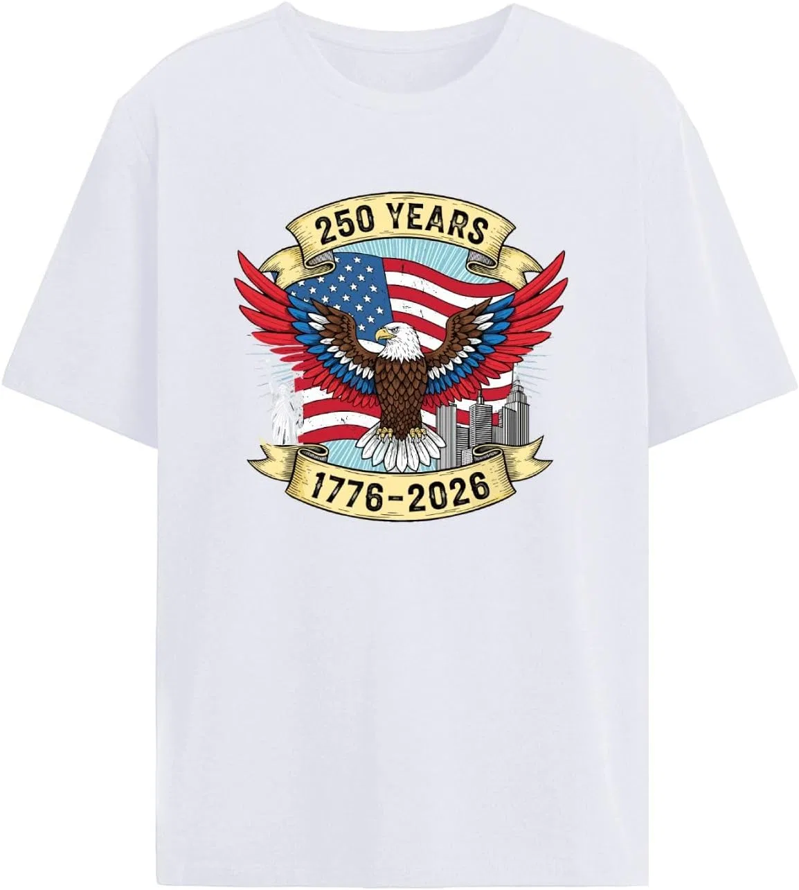 Мужская футболка с принтом 250th Years Anniversary of Freedoms US 1776-2026, White