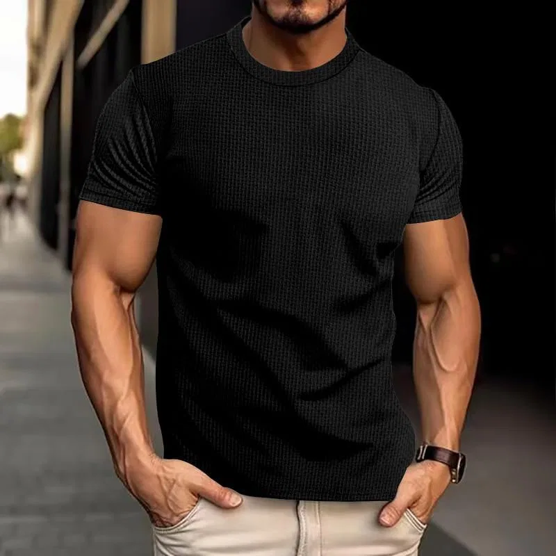 Мужская облегающая футболка с круглым вырезом Mesh Textured, Black — фото 2