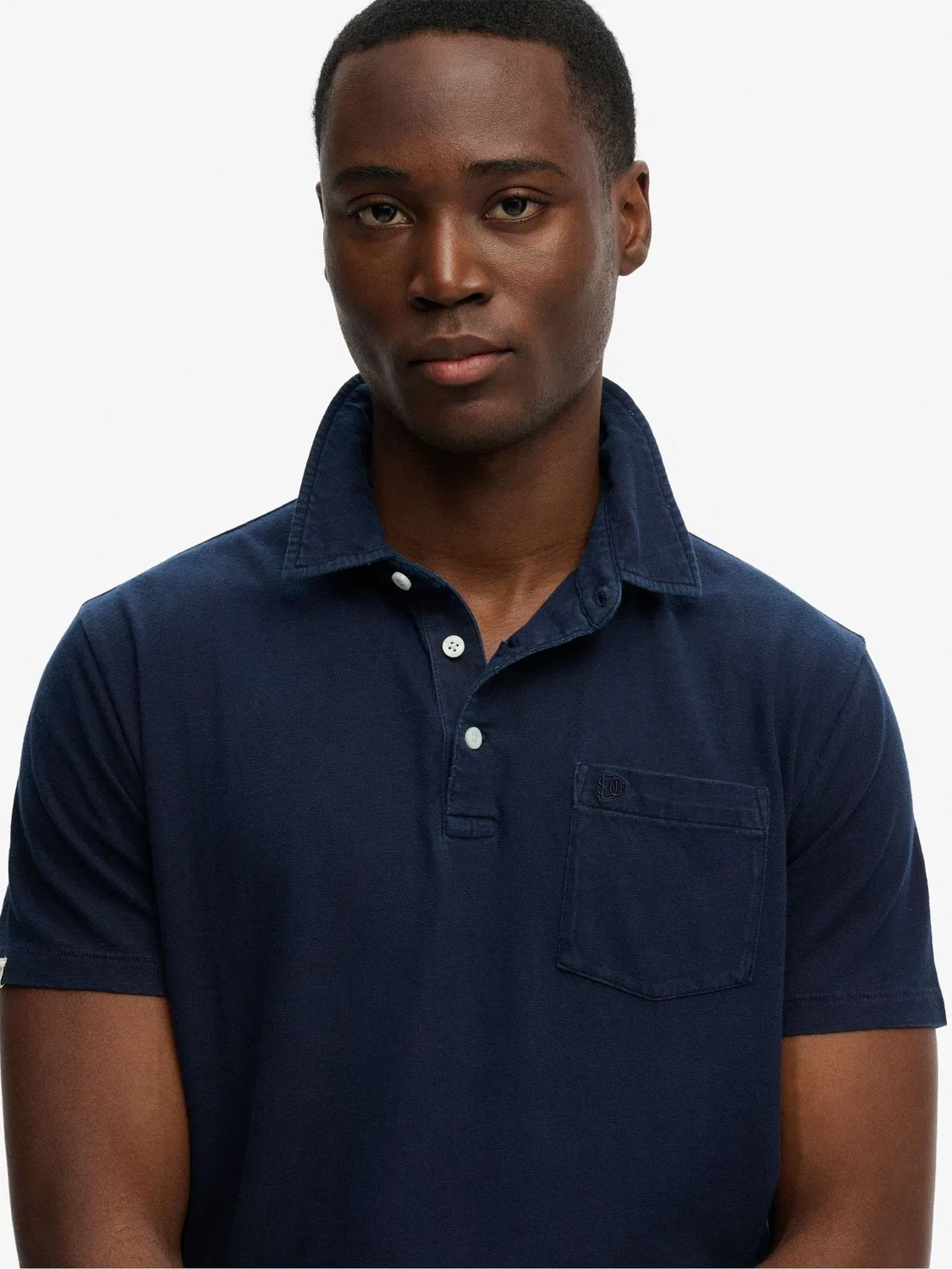 Поло Classic Cotton Linen Superdry, темно-синий — фото 4