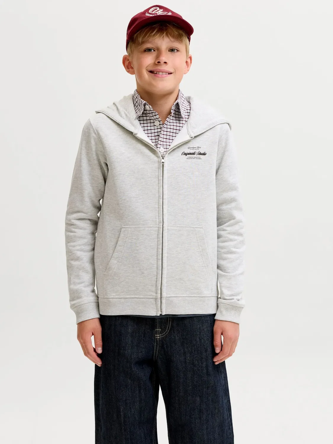 Худи с капюшоном Jack & Jones Junior, белый меланж — фото 3