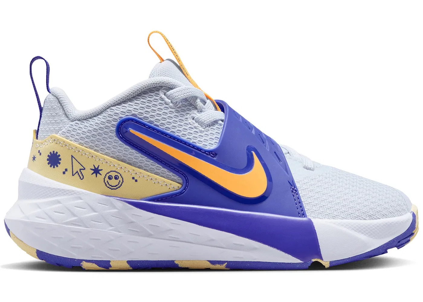 Детские кроссовки для мальчиков с верхом из синтетики Nike Team Hustle D 12, Football Grey/Lapis/Soft Yellow/Laser Orange