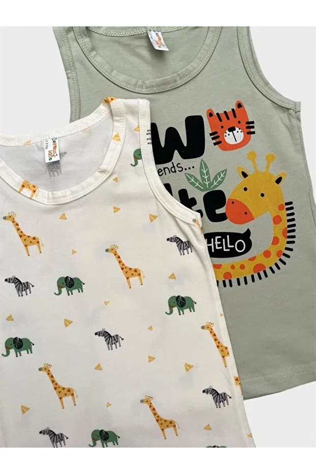 Детский комплект маек для мальчиков хлопковый Safari Patterned Elmas Kids, Ecru Green — фото 3