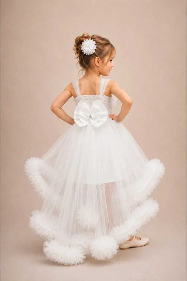 Детское платье для девочек с открытыми плечами Princess Tail Dream Tulle Atlas Kids, White — фото 3