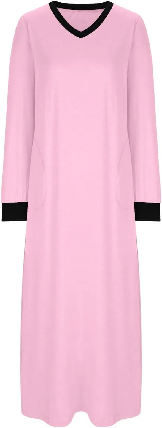 Женская ночная рубашка с длинным рукавом, P-080 Pink — фото 4