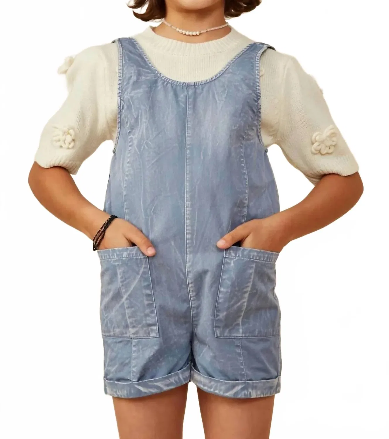 Детский боди-комбинезон из денима с регулируемыми бретелями Vintage Wash Denim Romper Hayden LA, Dusty Blue