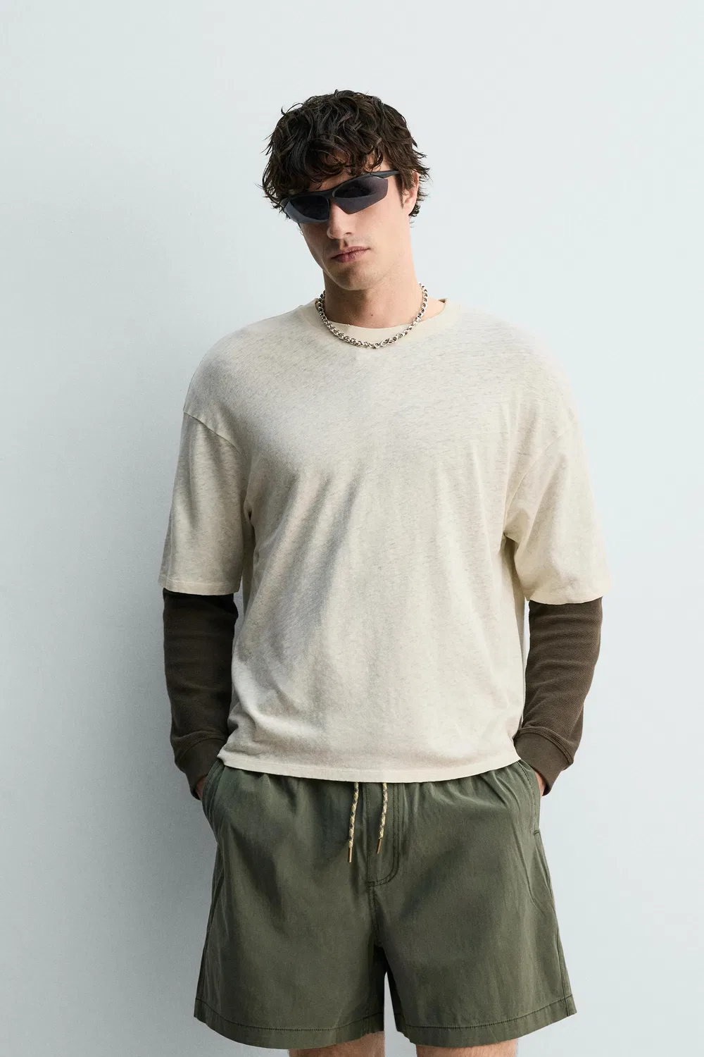 Футболка из хлопка и льна, обработанного по технологии Hawaii Washed Cotton - Linen. ZARA, Oyster-white — фото 2