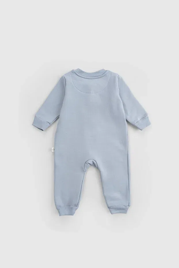 Детский комбинезон для новорожденных хлопковый с флисом Organic cotton blue zippered baby romper with fluffy inside Little Gusto, Blue — фото 2