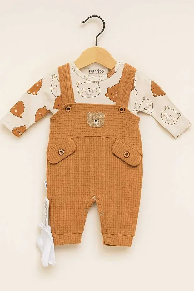 Детский комплект боди-комбинезонов с комбинезоном и носками Teddy Bear Patterned Nafito, Brown — фото 2